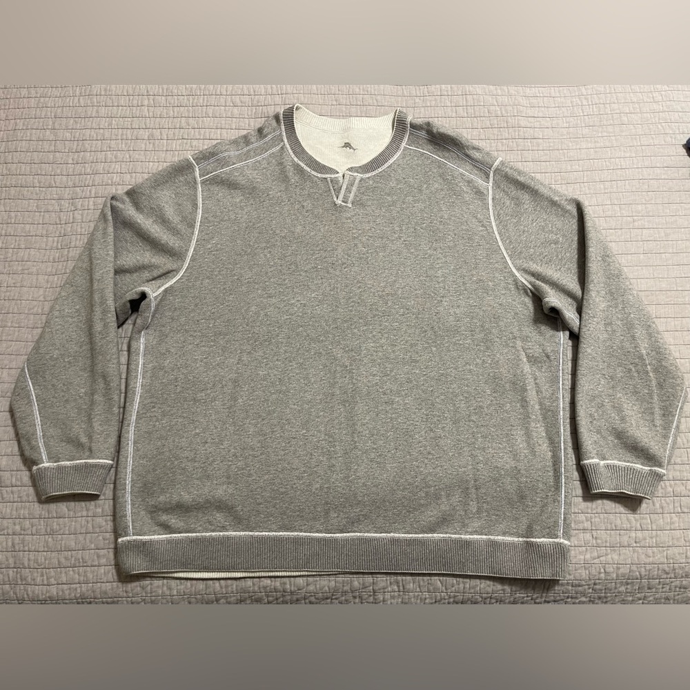 Tommy Bahama Men's Flipside Reversible Grey and White Sweater XXL